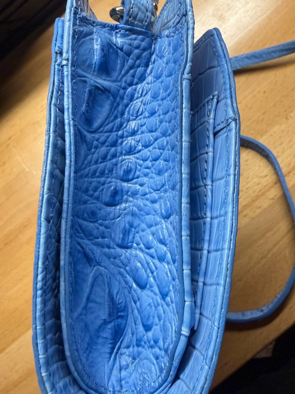 Brahmin Light Blue Alena Melbourne Croc Embossed Leather Turn Lock Crossbody Bag - Picture 16 of 16